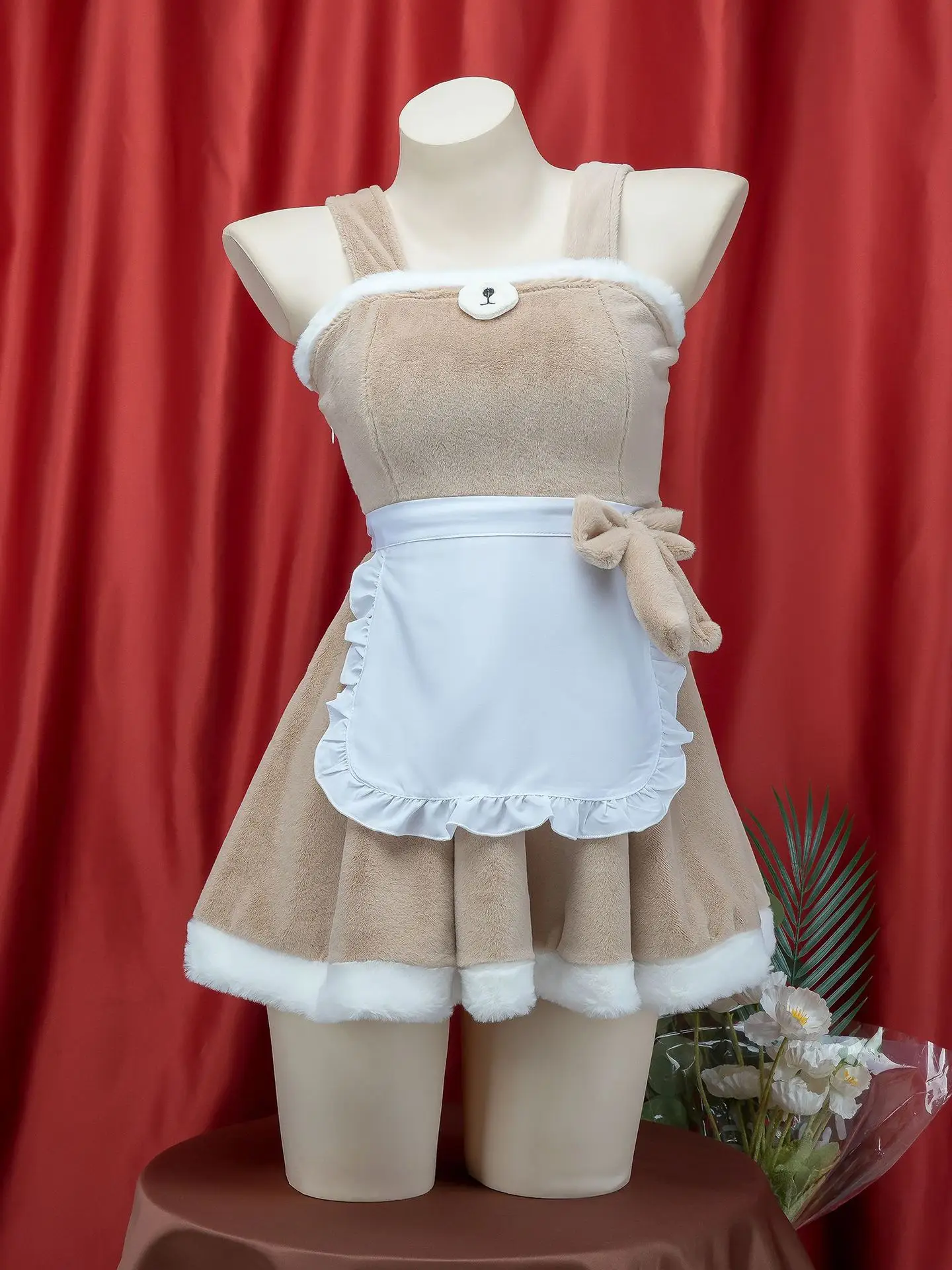 Kawaii Girl Anime Cute Bear Cape Women Soft Plush Maid Dress Uniform Cosplay Costume Winter Cartoon Nightgown Pajamas