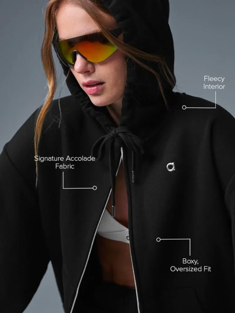 

Casual Hooded Jacket for Women Autumn and Winter Grey Loose Fit Zipper Outerwear 2025 New Cotton Fashion Warm Sports Jacket