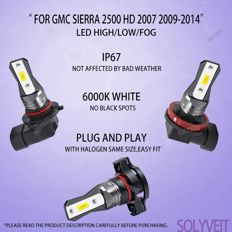 

1-Year Warranty LED 9005 H11 H16 Hi Low Fog 200% Brighter than Halogen For GMC Sierra 2500 HD 2007 2009 2010 2011 2012 2013 2014