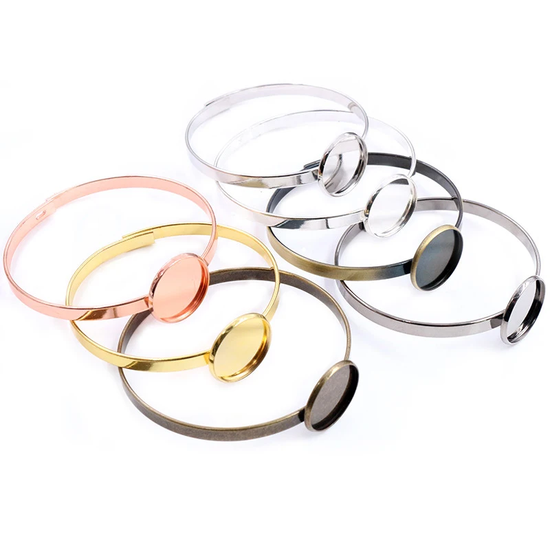 20mm 7 Colors Plated Plated Single Circle Bangle Settings Bracelet Cabochon Base Cameo Blank Bezel Tray High Quality Accessories