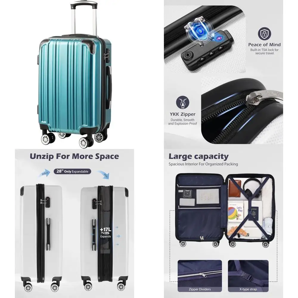 

Expandable Suitcase PC+ABS Spinner in 20in, 24in, 28in Sizes - Green, Carry-On Luggage with Long Tail Keyword