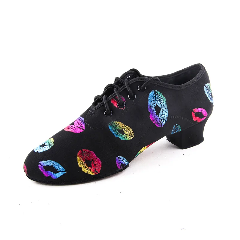 Xihaha Mode Oxford Vrouwen Dame Meisje Rode Lippen Indoor Leren Zool Chunky Hak Sneaker Ballroom Moderne Latin dansschoenen