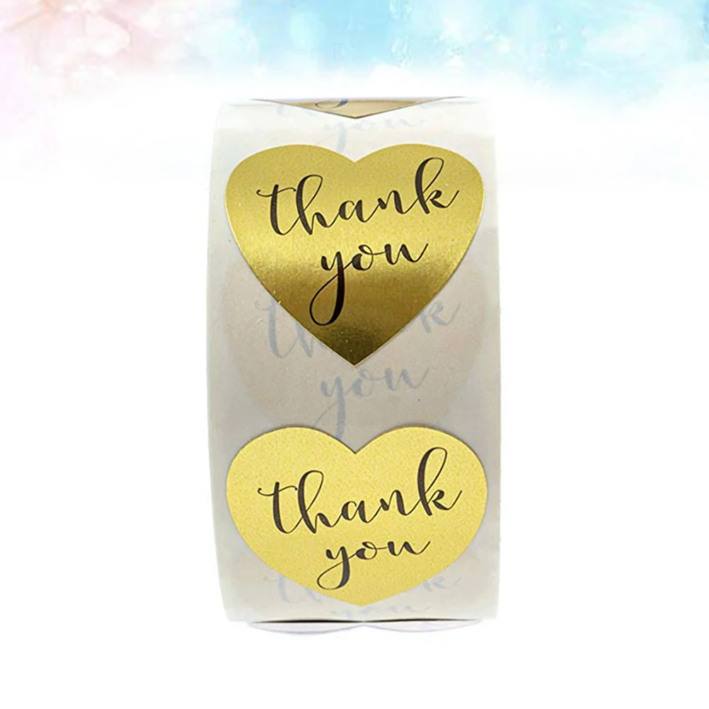 

500Pcs Self-Adhesive Heart Shaped Thank You Stickers Cute Candy Bag Labels for Gift Wrapping