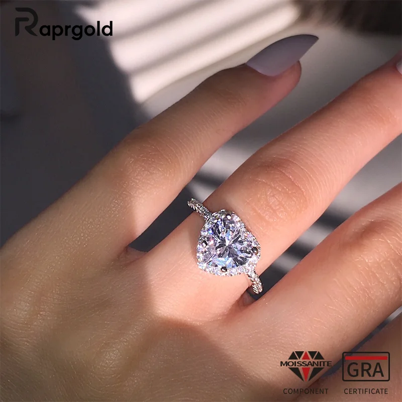 

RAPRGOLD GRA Certified 1CT Heart Cut Moissanite Ring S925 Sterling Silver Engagement Wedding Ring for Women Fine Jewelry Gifts