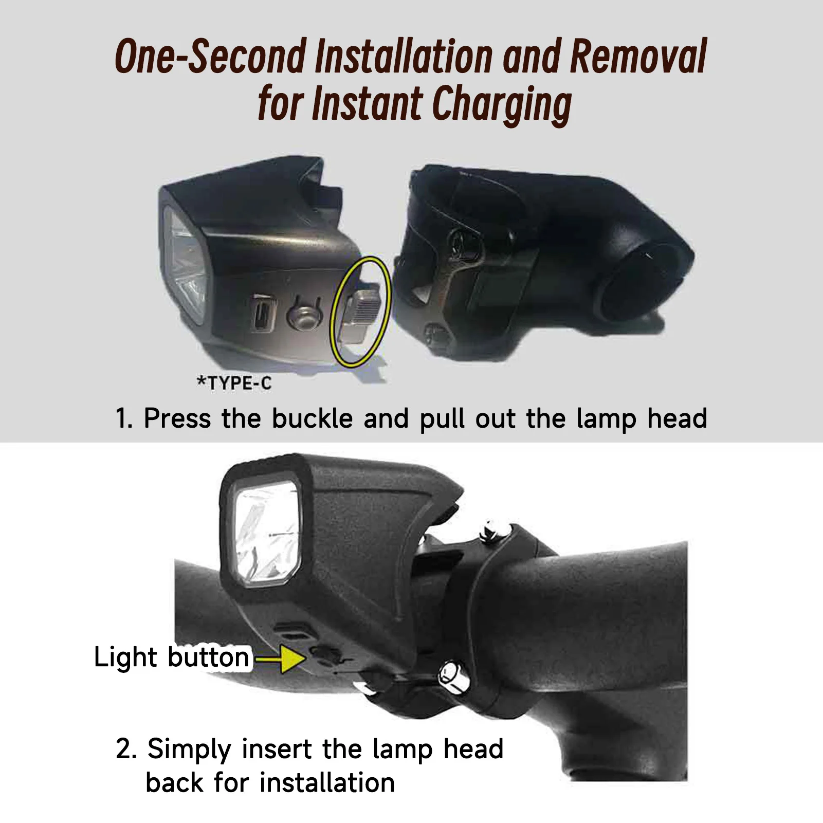 Lampu Depan Sepeda Isi Ulang Rilis Cepat IPX5 Lampu Sepeda LED Tipe-C Tahan Hujan untuk Berkendara Malam Hari Cocok untuk Anak-anak atau Orang Dewasa