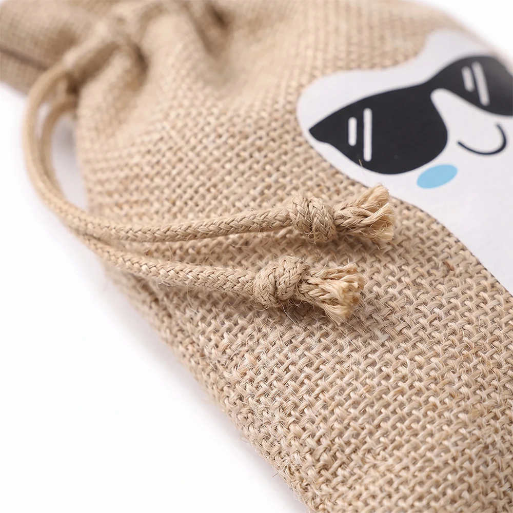 6pcs/lot Dental Jute Bags Drawstring Pouch Small Kawaii Tooth Pattern Pocket Dentist Gifts Packaging Bag Milk Teeth Storage Bag