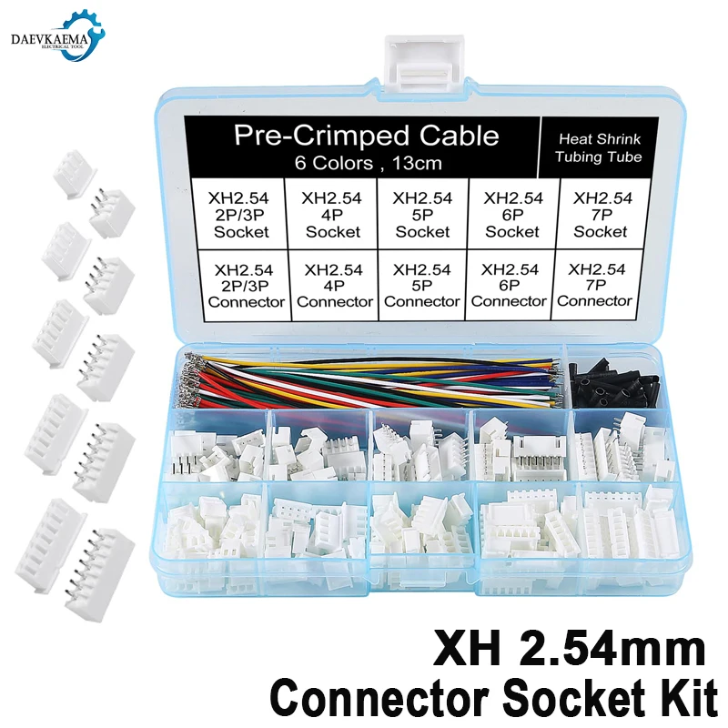 JST-XH 2.54mm Connector Socket Kit with Pre-Crimped 2.54mm Male and Female Cable Wire 2/3/4/5/6/7 Pin Housing JST Connector