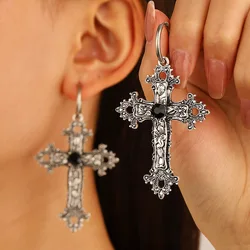 Gothic Large Silver Color Tone Jewelry Cross Earrings Black Punk Hallowmas Gorgeous Wedding Jewellery
