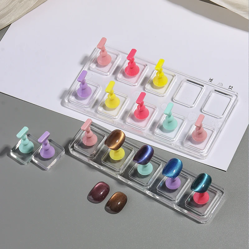 5/10 Grid Transparent Acrylic Nail Display Stand Multi-Purpose Mannequin Holder For Press On Nails Without Magnet Training Base
