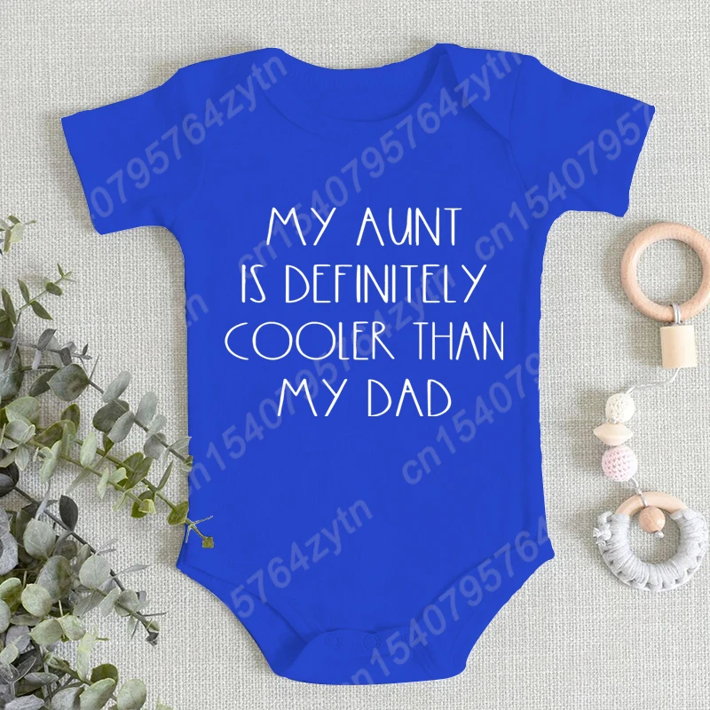 Newborn Baby Crew Neck Triangle Romper, My Aunt Is Definitely Cooler Than My Daddy Letter Print Bodysuit for Baby Boys and Girls