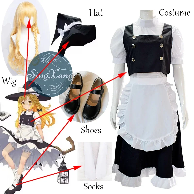 SingXeng Anime Touhou Project Kirisame Marisa Cosplay Costume Game Kirisame Magic Shop Wig Maid Dress Woman Sexy Suit Customize