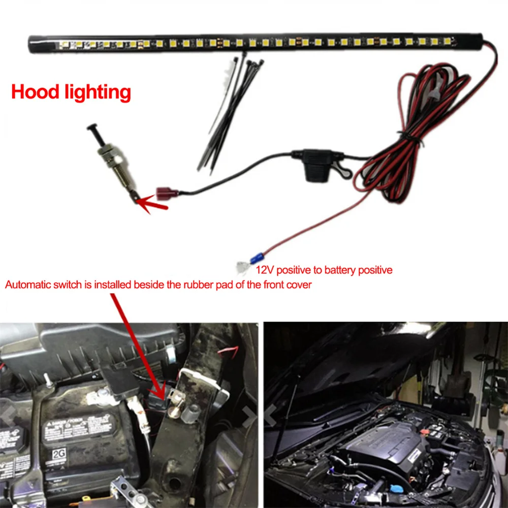 Barra de Luz LED Blanca Universal para Reparación de Motor Bajo el Capó con Interruptor de Encendido/Apagado Automático, Luz de Trabajo para Reparación de Autos, SUV, Camionetas y Todoterreno