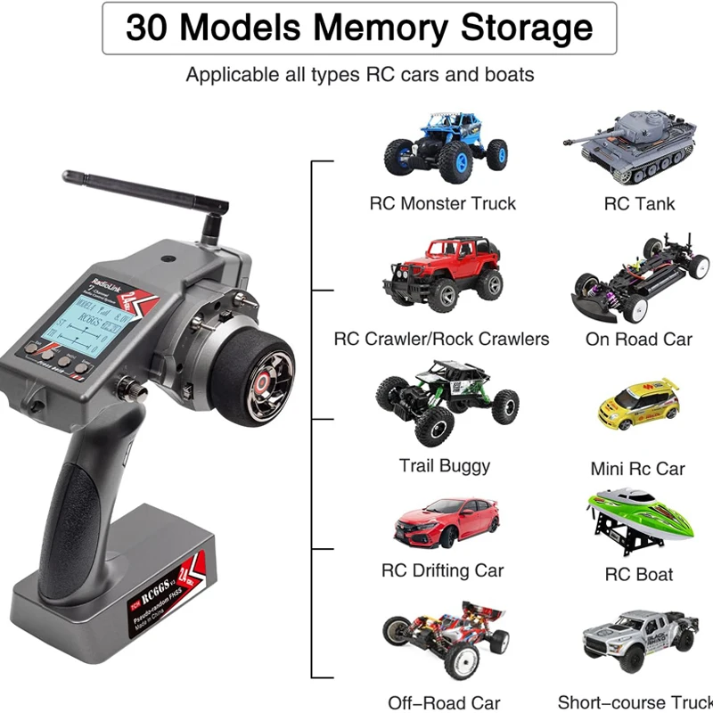 Radiolink RC6GS V3 7 Channels RC Radio Transmitter with R7FG & R6FG Gyro 2Pcs Receivers 2.4GHz 600m for Truck, Racing, RC Boat