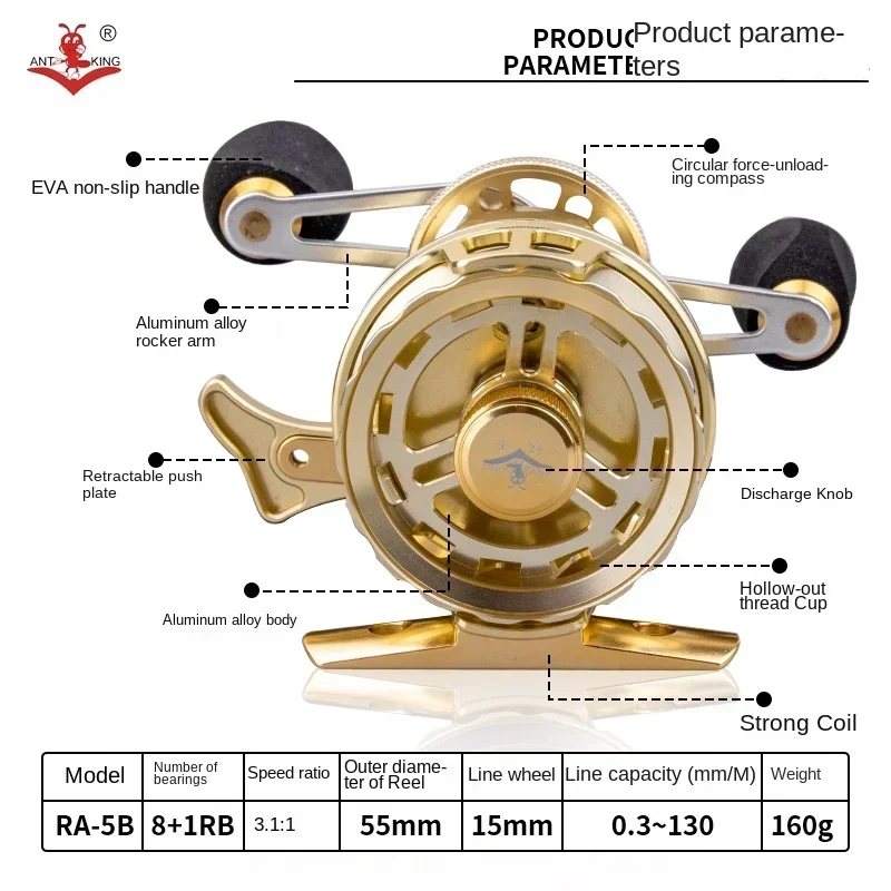 ANTKING Ice Fishing Wheel RA-5B Aluminum Alloy Body Line Cup Lightweight Design Raft Ice Fishing Wheel