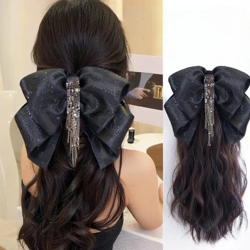 Tassel Bow Wig Ponytail Claw Clip Temperament Slightly Curly Hair Natural Heat-resistant Hair Accessories