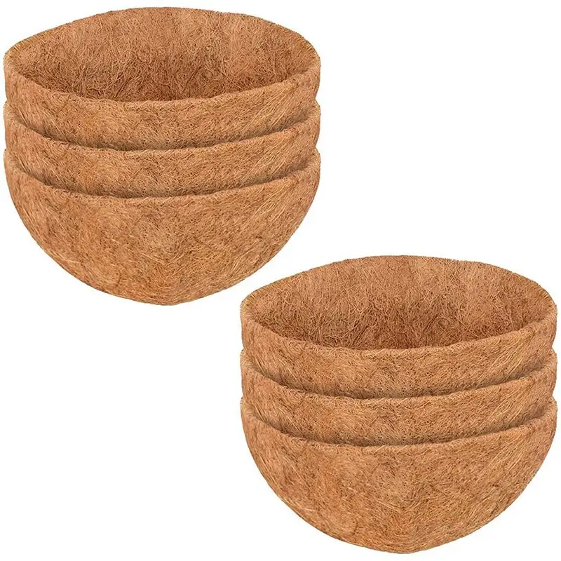 ABKS-6 Pcs Round Coconut Liner Natural Coconut Fiber Basket Coconut Replacement Liner For Hanging Baskets Planters Flowers
