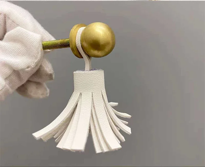 2pcs Nordic Leather Tassel Brass Pull Handle Small Cabinet Door Handles Drawer Knob For Kitchen Wardrobe Cupboard Pulls