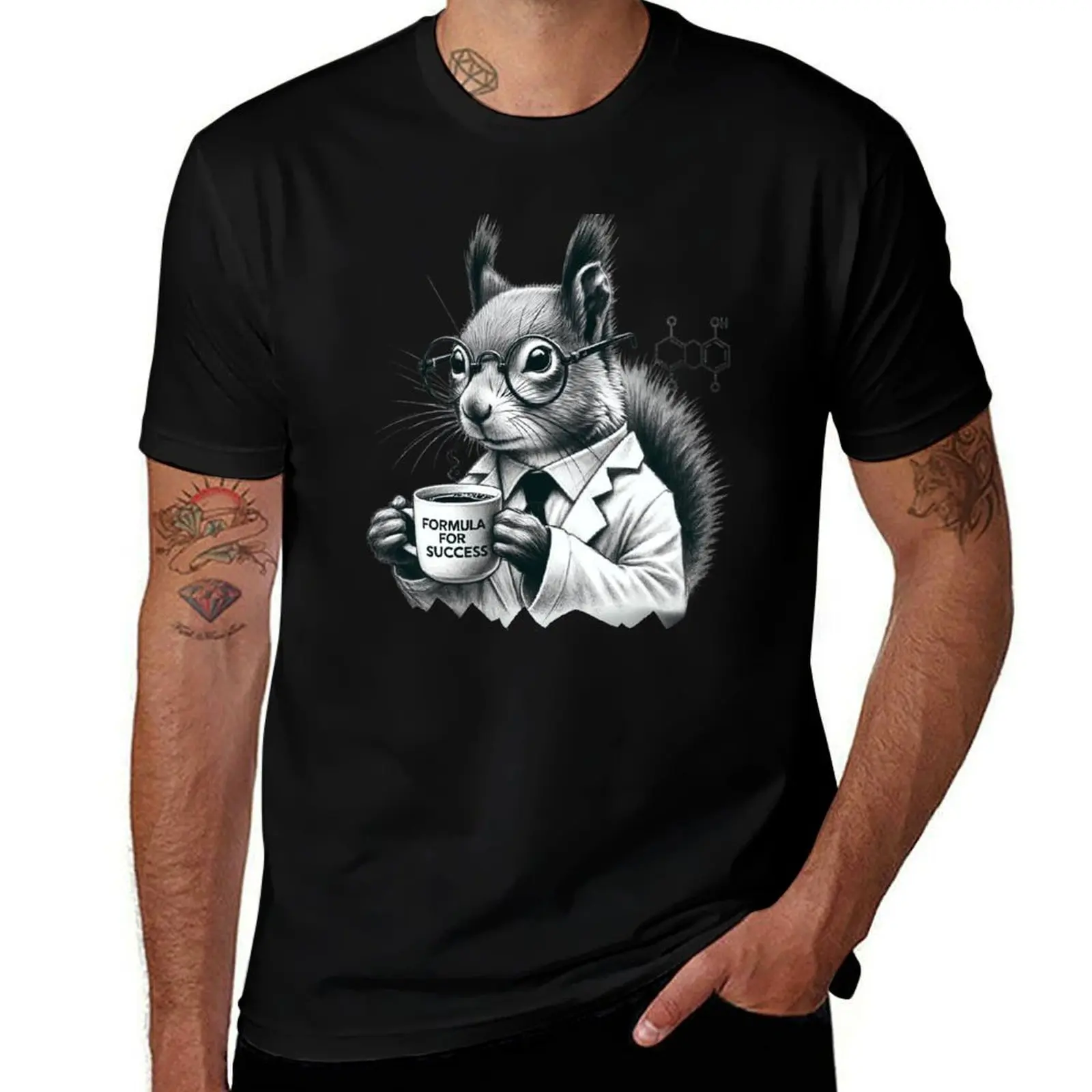 

Formula for Success - Scholarly Squirrel with Coffee T-Shirt summer clothes heavyweights mens graphic t-shirts funny