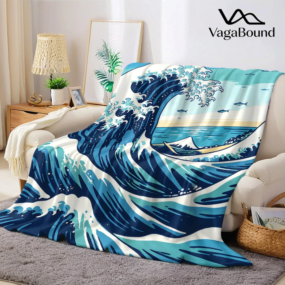 Ocean Wave Seaside Flannel Blanket Warm Soft Halloween Christmas All-Season Couch Decorative Cozy Warm Gift