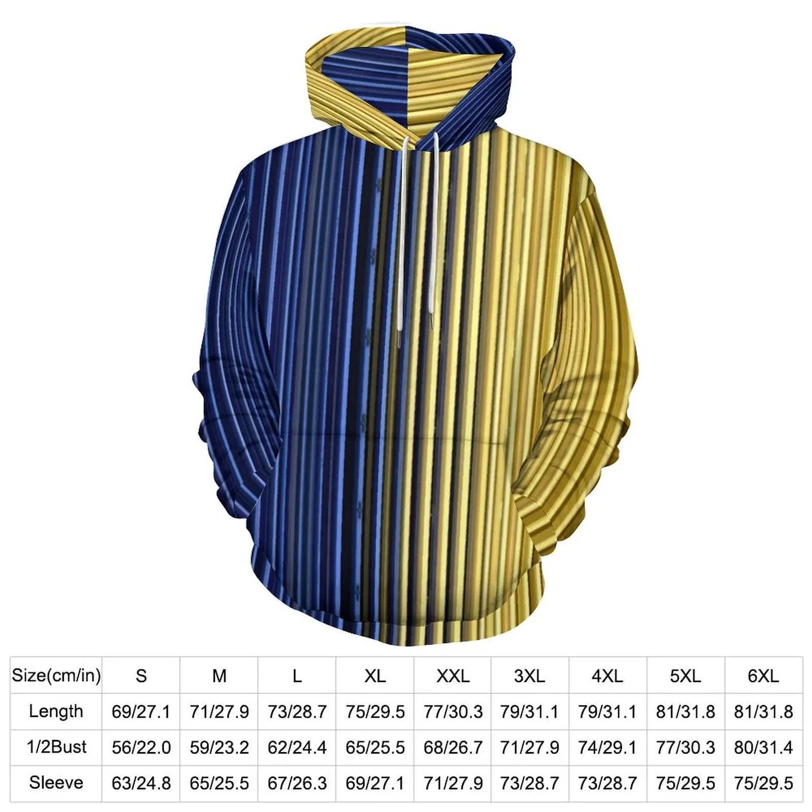 Yellow Blue Striped Hoodies Two Tone Street Style Casual Hoodie Long-Sleeve Aesthetic Design Sweatshirts Gift Idea