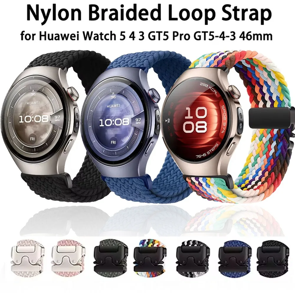 Nylon Braided Strap for Huawei Watch 5 46mm GT6-5-4-3 Parachute Buckle Flexible Comfortable Bracelet for Samsung Watch 7/6/5/4