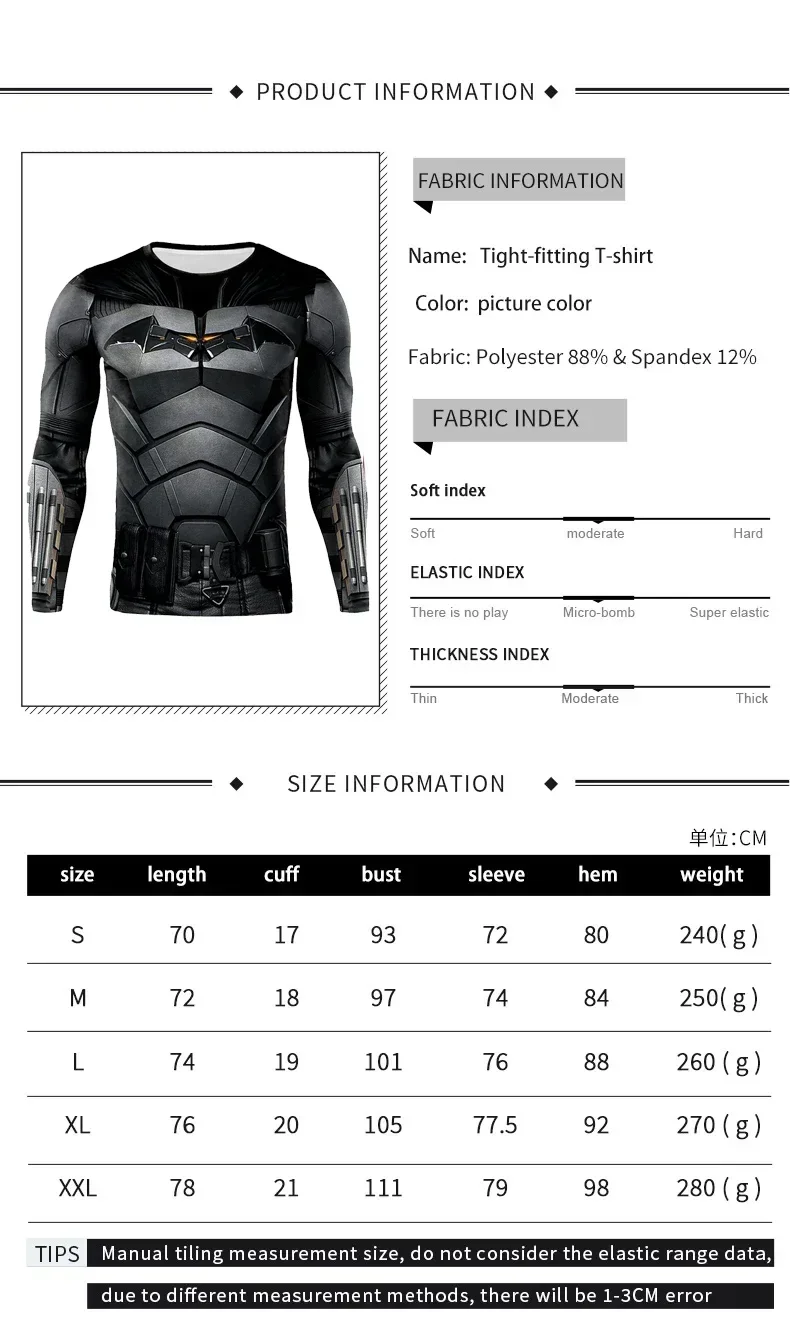 خارقة بات بروس واين تأثيري حلي تي شيرت الصالة الرياضية ملابس رياضية طويلة/قصيرة الأكمام اللياقة البدنية تي شيرت هالوين زي حفلة