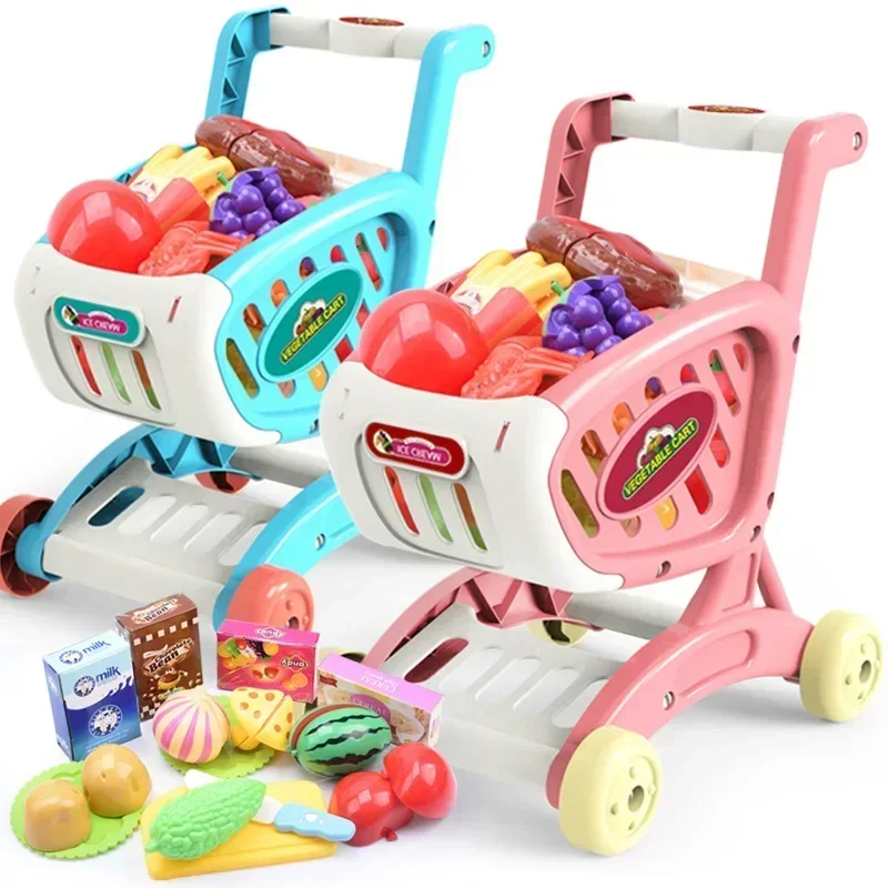 Children's Simulation Shopping Cart Trolley Toy Cutting Fruits and Vegetables Supermarket Cart car Kitchen Cooking toy kids gift