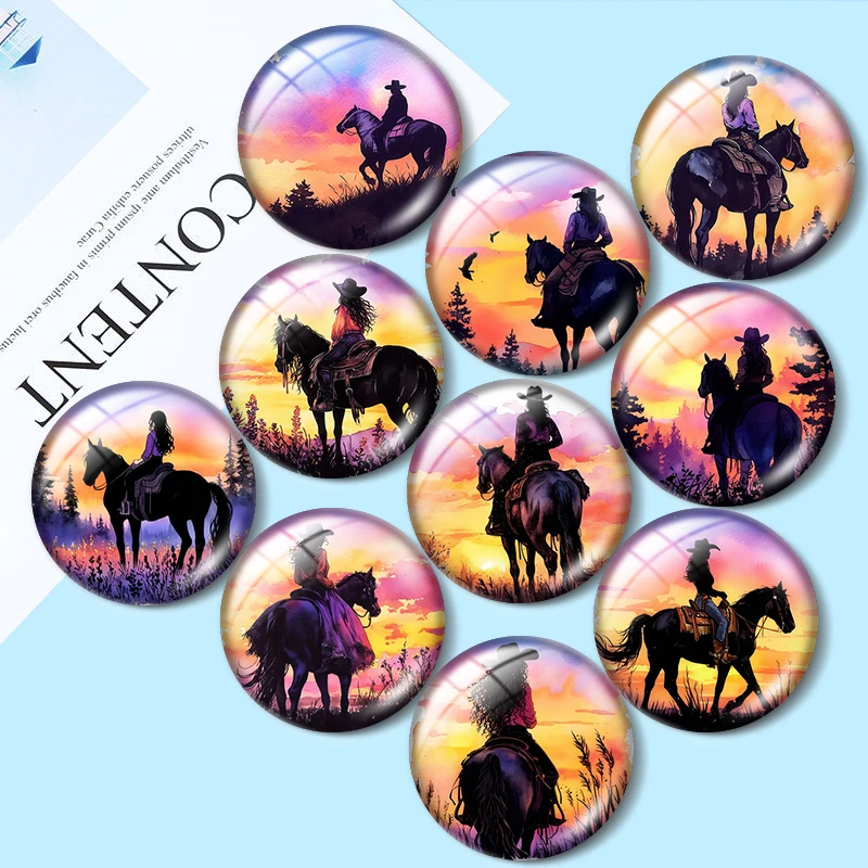 

Комплектующие для изготовления украшений: стеклянные кабошоны Sunset Cowgirl 12/18/20/25 мм, браслеты, подвески, кольца, заготовки для демонстрационных серег.