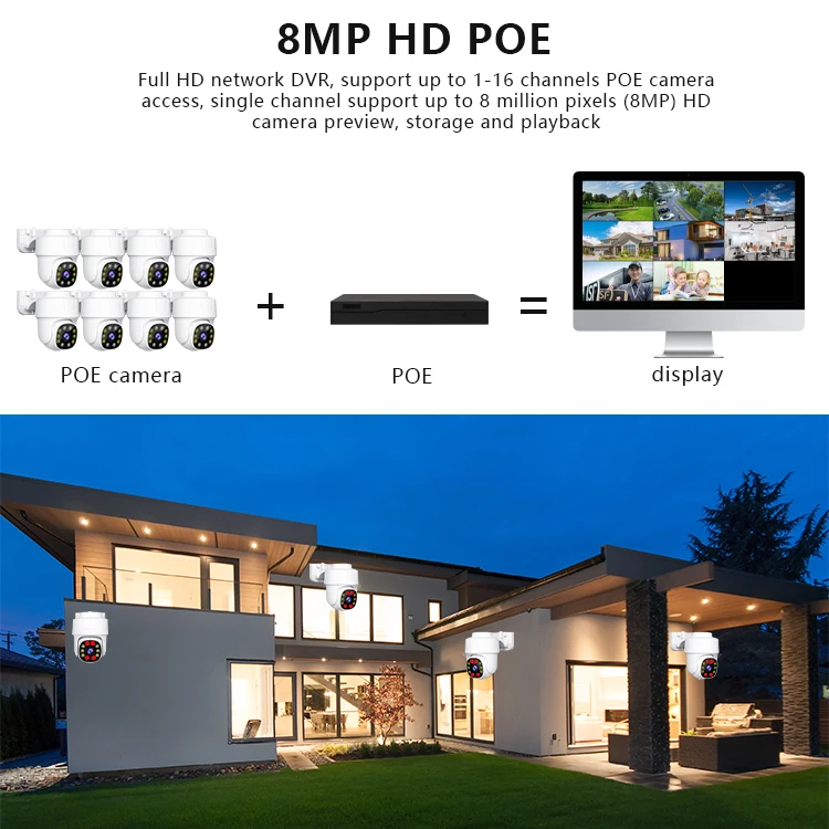 ShooCam IP66 4K 8MP Sistema de cámaras de seguridad Poe Cámara de red IP Sistema de cámaras Cctv Kit Nvr Poe de 16 canales