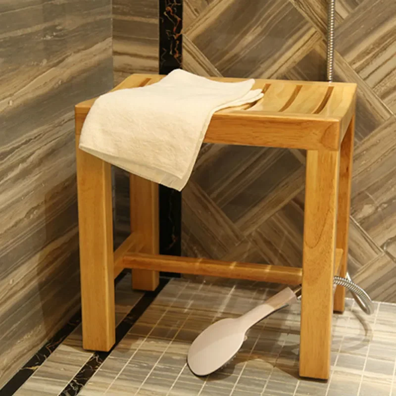 Wood waterproof footstool bathroom anti-corrosion low stools shoes solid stool bath bench shower bench WF