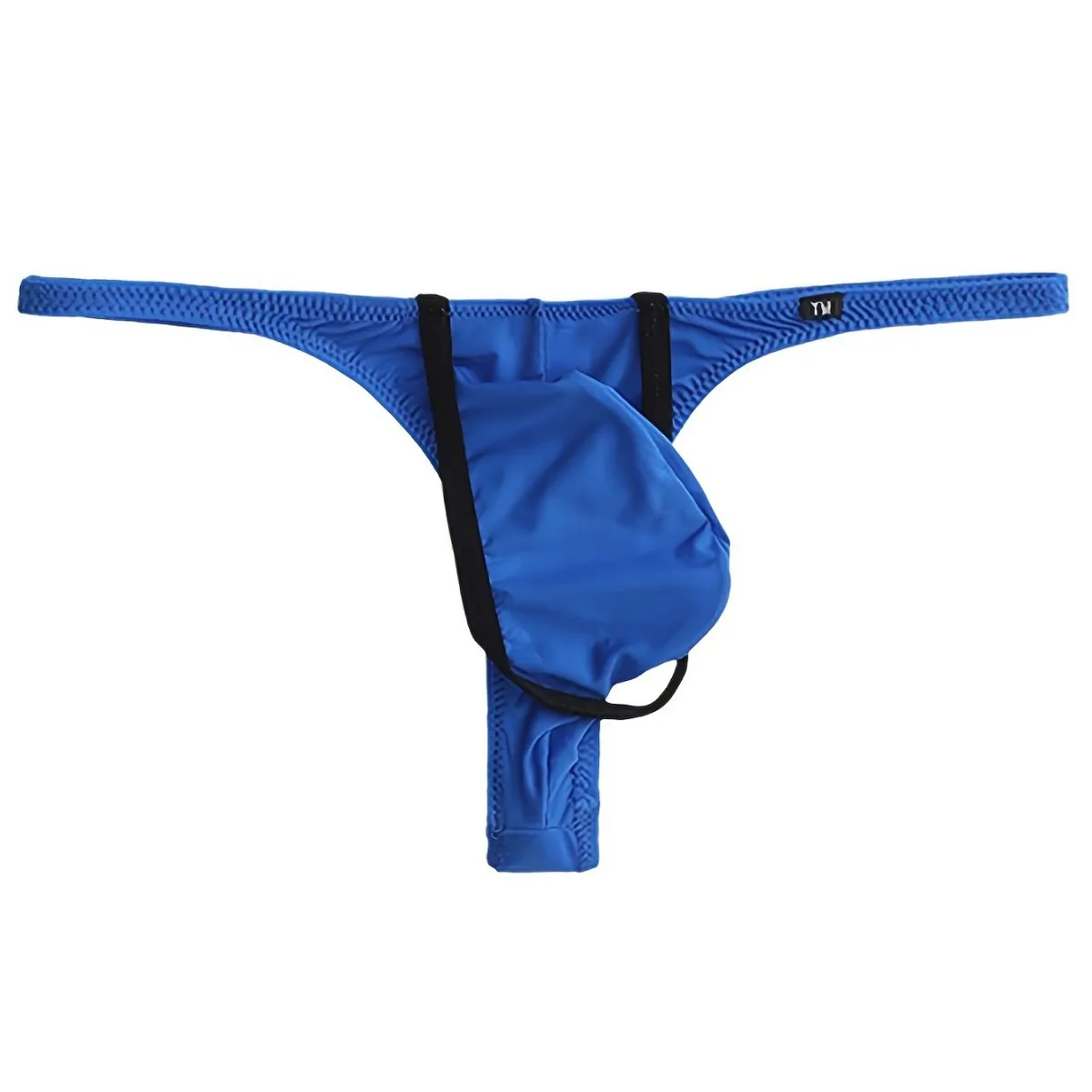 Men Low Waist Ice Silk Thong Underwear, Color Block Waist Strap Design, Breathable Stretch T-back With Pouch
