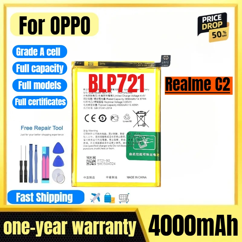 

BLP721 for OPPO Realme C2 Mobile Phone Battery High Quality High Capacity Battery Replacement Bateria Grade A Cell with Tools