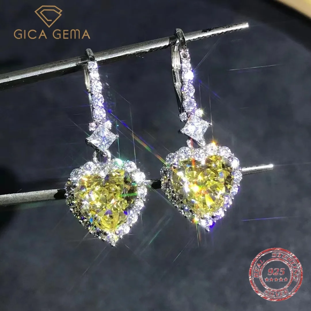 

Gica Gema Luxury 100% 925 Sterling Silver 2CT Heart Created Moissanite Gemstone Drop Dangle Earrings Fine Jewelry Gift Wholesale