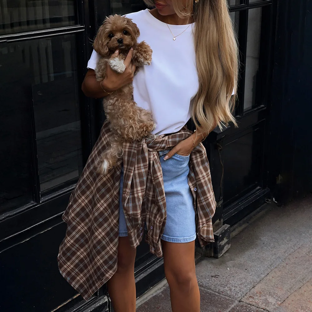 Camisas a cuadros grises de otoño para mujer, camisa de manga larga con bolsillo Retro, abrigo, camisetas y blusas para mujer, camisas y blusas 한kta.05.Chemise