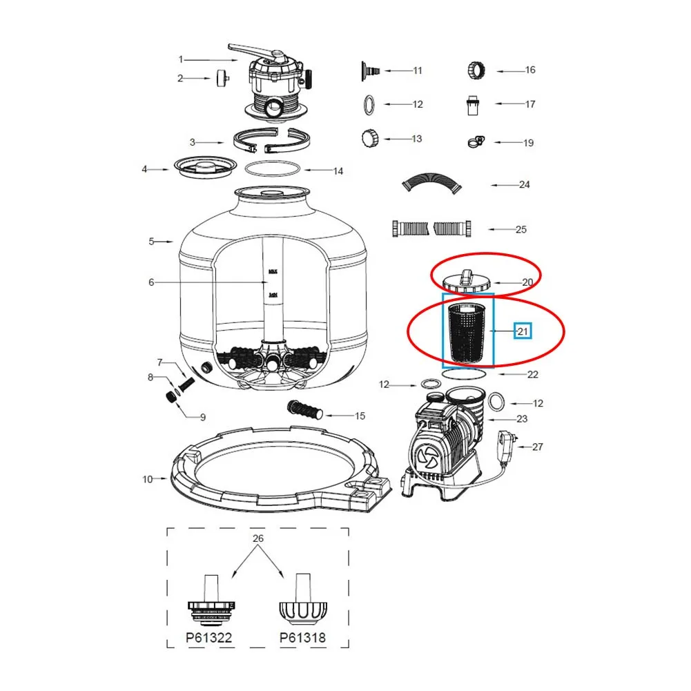 

Прозрачная крышка песочного фильтра P07019 с корзиной P6562ASS16, замена для 58497 58498, запчасти и аксессуары для насосов для бассейнов