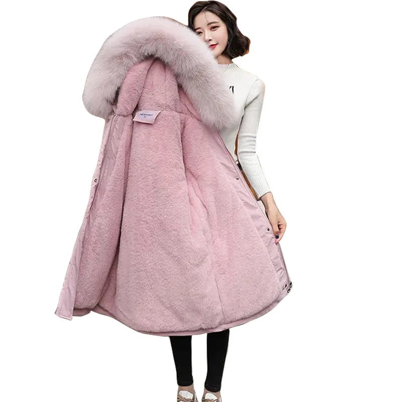 Winter Women Warm Parka New 2023 Fashion Long Coat Wool Liner Hooded Parkas Slim Fur Collar Jacket Warm Snow Wear Padded Clothes