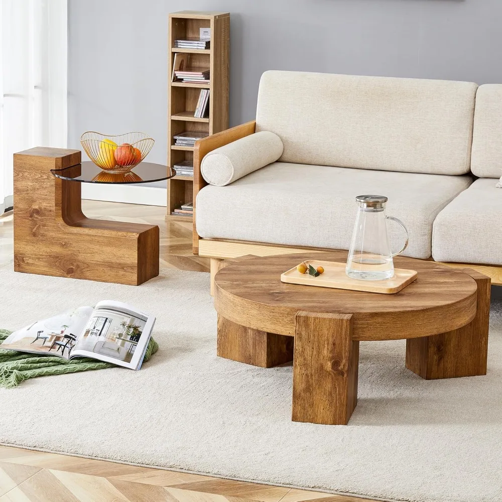 Modern Round Nesting Coffee Table, 2 in 1 Detachable Small Center Table Set with MDF Tabletop for Living Room, Office, Home Deco