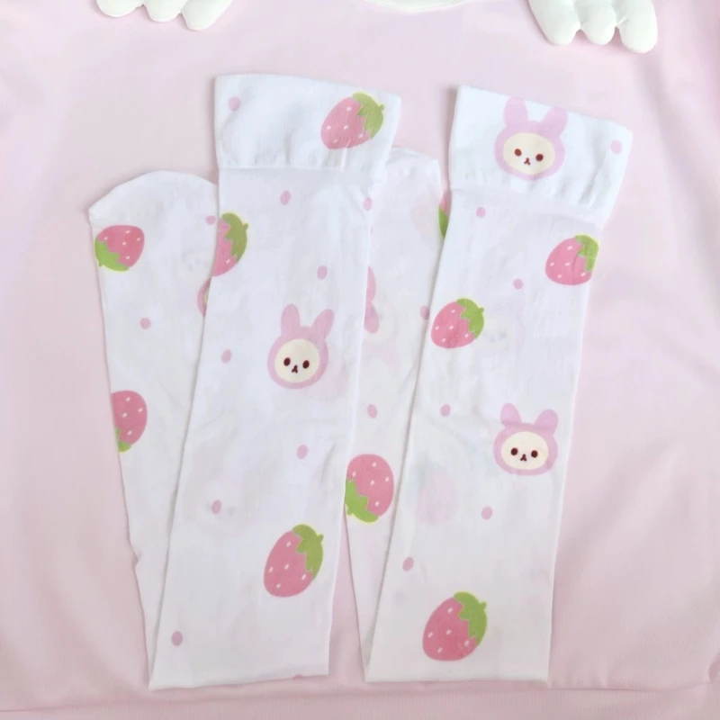 Japanese Pink Cartoon Printing Kawaii Cute Sock Women Y2k Aesthetic Long Leg Socks 2024 Summer Harajuku Grunge Knee Length