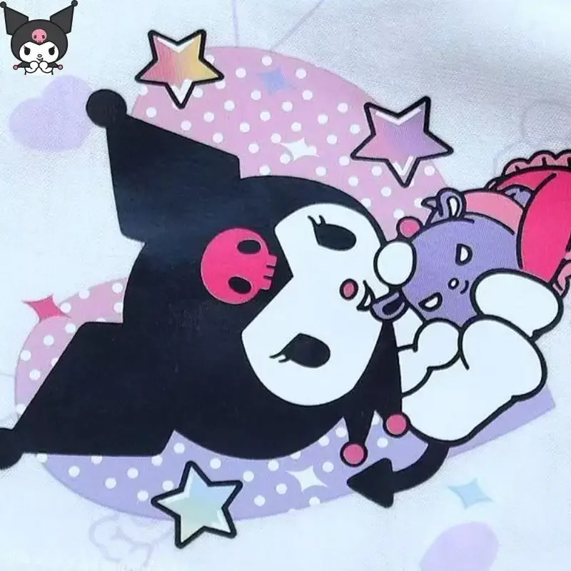 

Детская футболка с героями мультфильмов «Hello Kitty Kuromi», аниме Kawaii Sanrio, УФ-свет, с короткими рукавами и круглым вырезом, летняя милая дышащая хлопковая футболка