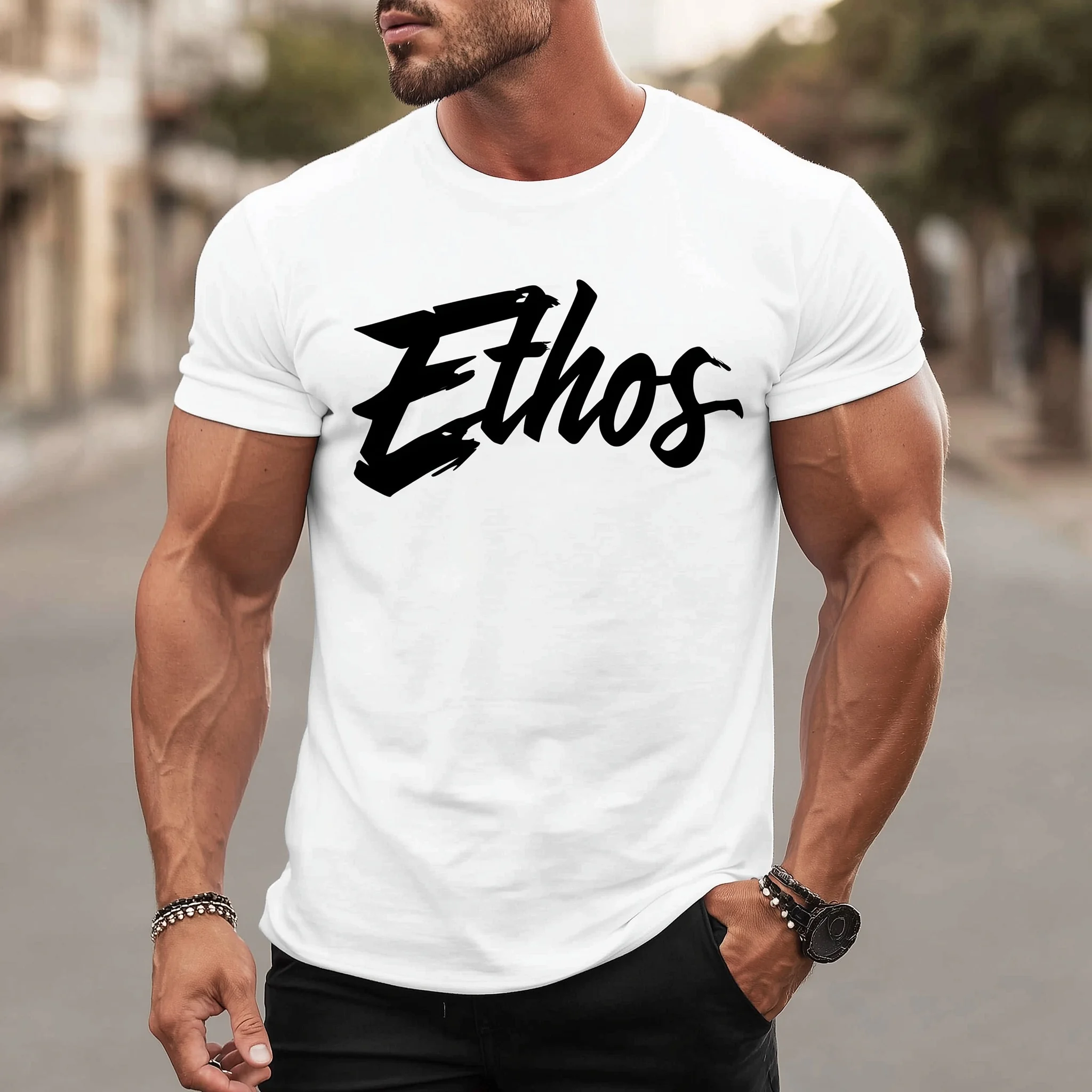 

Teevo Men's Short Sleeve T-Shirt with Ethos Graphic Print for Casual Wear