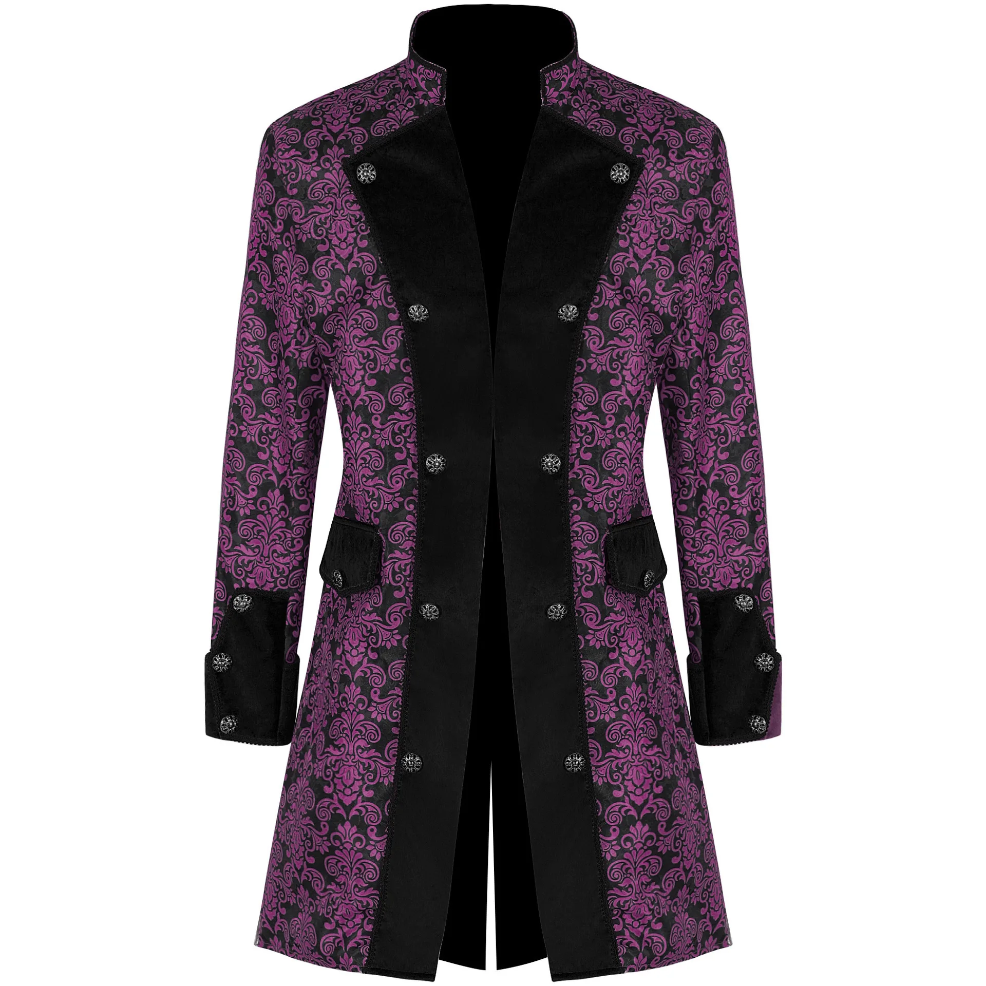 Men's Fashion Steam Punk Pure Color Stand Collar Coat Retro Uniform Clothing Spring Season Chinese Production Traditional Eth...