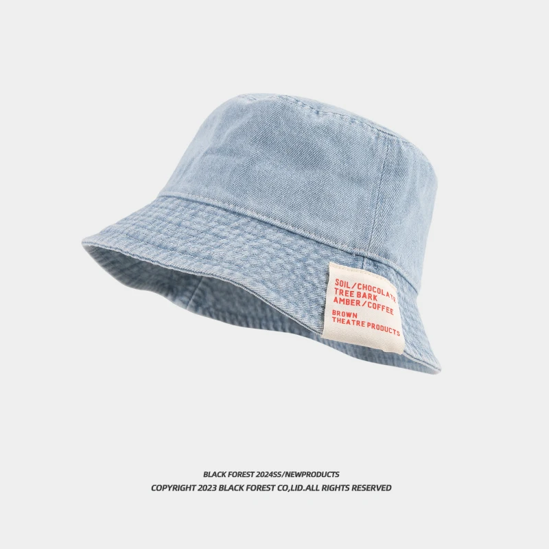 2024 New Washed Denim Blue Bucket Hats for Women Summer Sunshade Sunscreen Japanese Retro Sticker Casual Men\'s Basin Caps