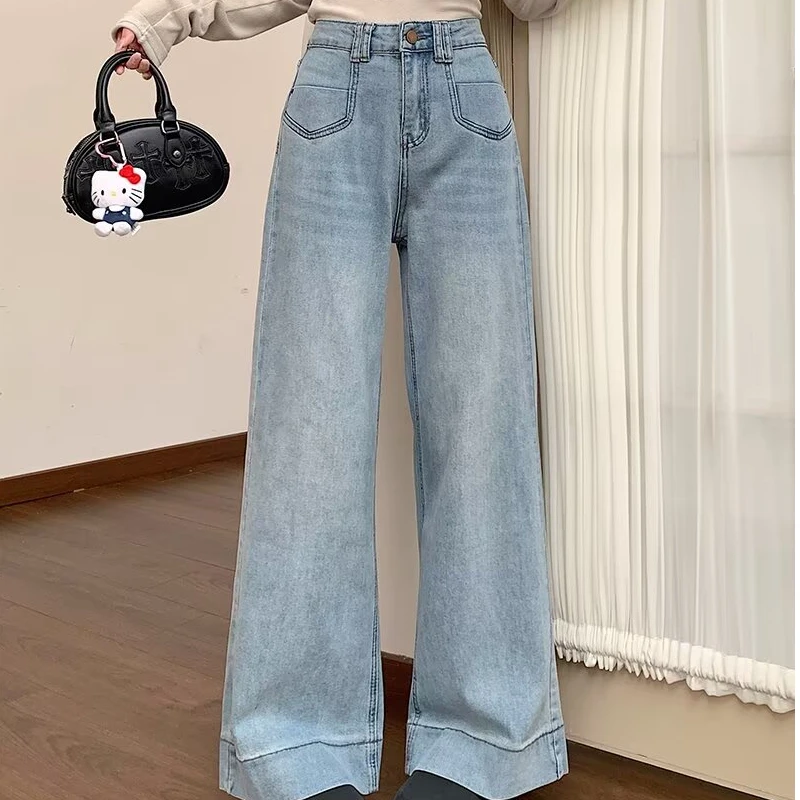 

Comfortable Womens Straight Jeans Leisure Vintage Loose Baggy Denim Pants Wide Leg Streetwear Long Trousers Fashion