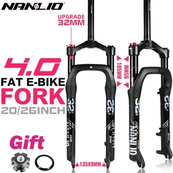 Nanlio 20/26 Inch Fat Bike Suspension Fork - 135x9mm Width - Fits 4.0-4.8