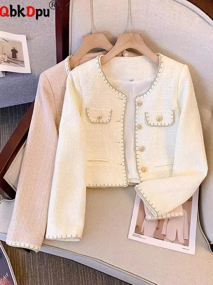 

Korean Fashion Elegant Cropped Jackets Women Casual O-neck Single Breasted Outerwears Tops Spring Fall Long Sleeve Chaquetas New