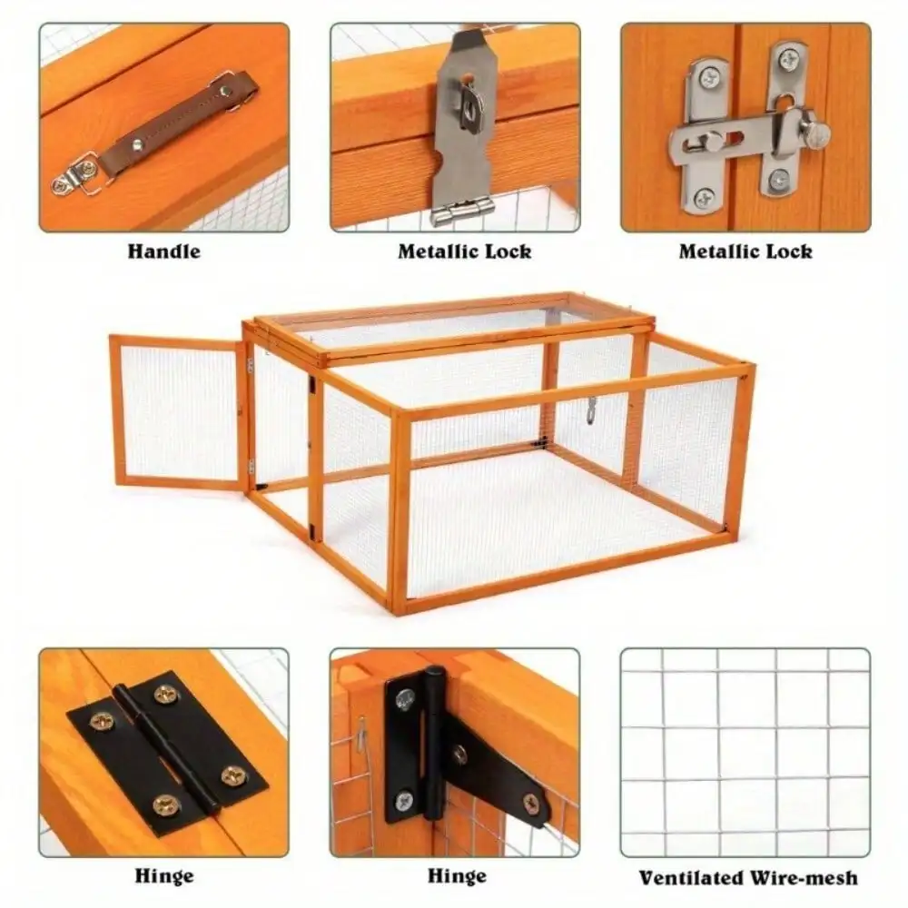 Hucha de madera para conejos, gallinero plegable con barra para asar, cómoda para animales al aire libre