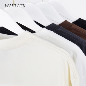 Wavlatii-sommer übergroß für Männer und Frauen, lässige braune T-Shirts, Streetwear Koreanisch, Unisex, Basic, Solid, Young, Cool Tops 10 Cueca -Koreaner der Hauptverkäufe - №8