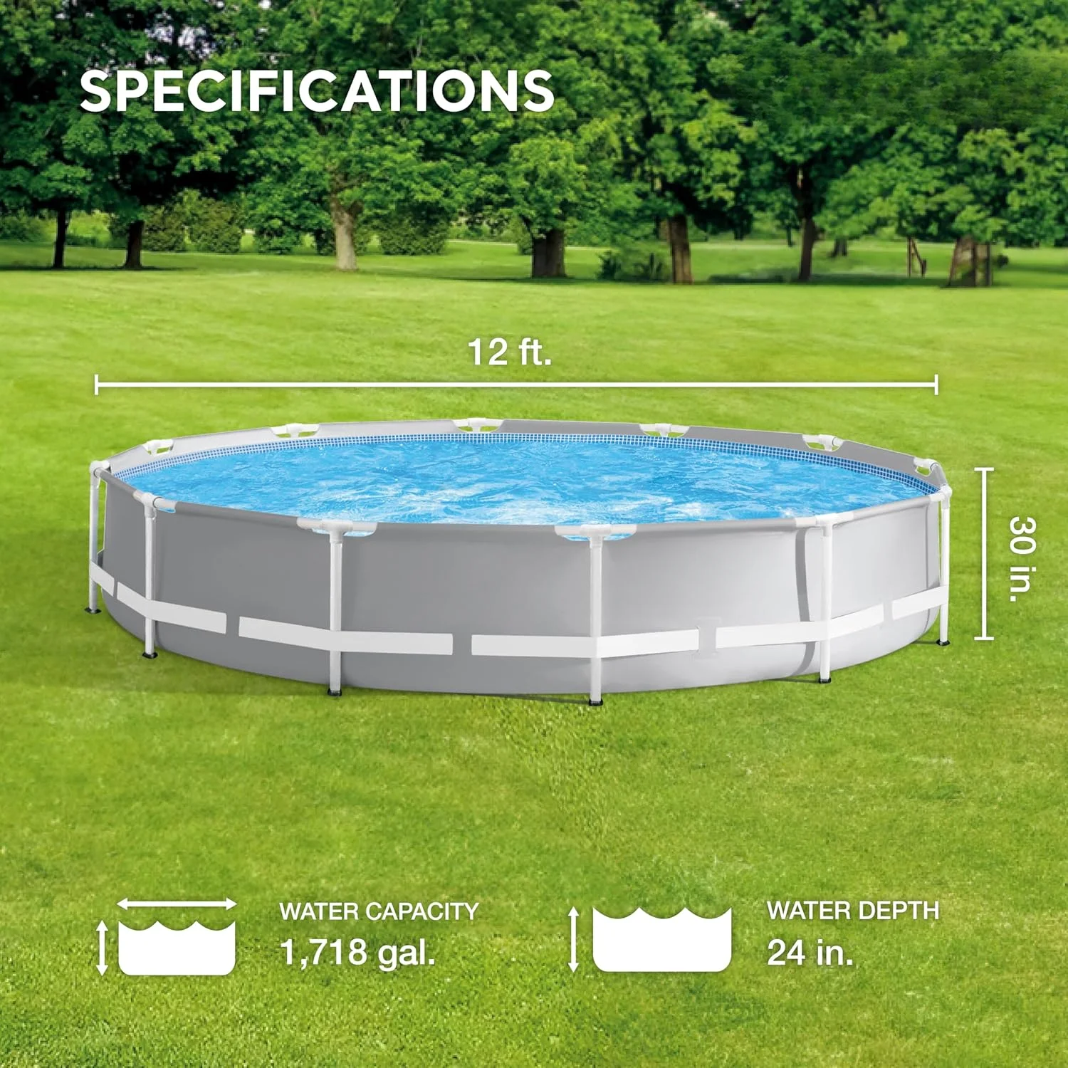 

26710EH Prism Frame Premium Above Ground Swimming Pool: 12ft x 30in – SuperTough Puncture Resistant – Rust Resistant