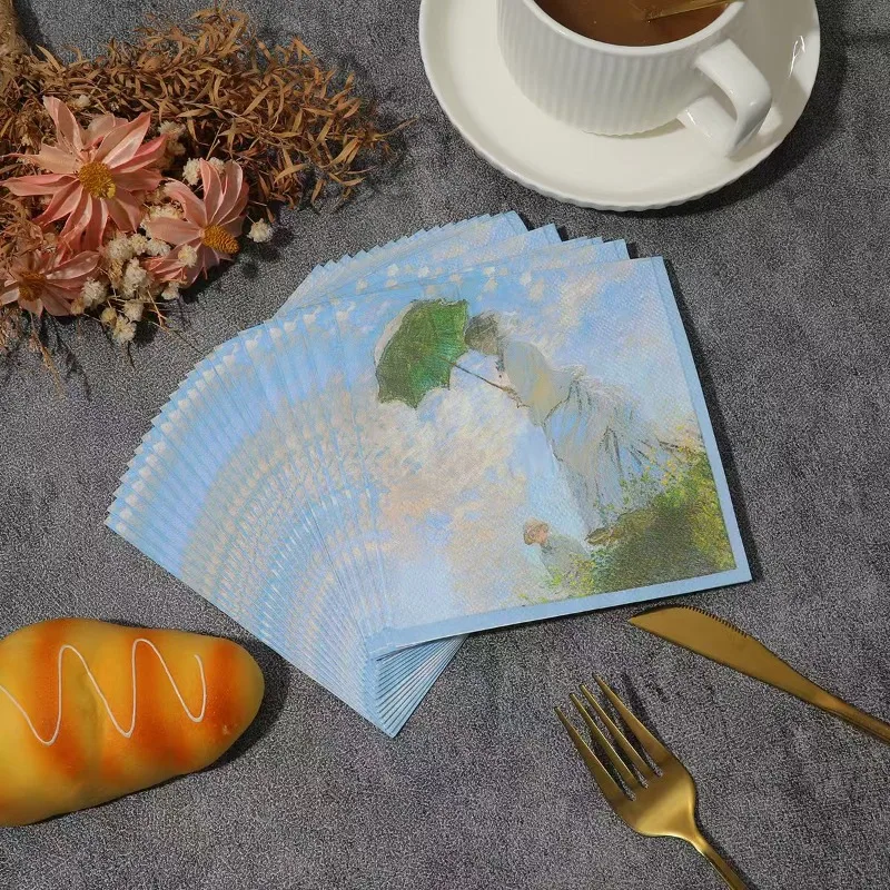 20pcs 25cm 3Layer New Picnic Atmosphere Napkins Oil Painting Style White Dress Girl Colorful Paper Towels DIY Decoupage Paper