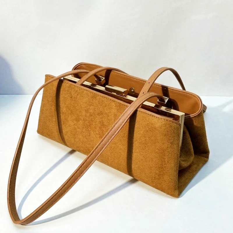Vintage Faux Suede Clip Bags For Women Luxury Designer Handbag Purse 2026 New In Multi-Layer Combination Strap Underarm Shoulder
